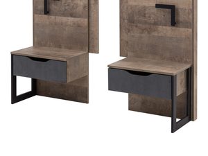 Miniaturka 1 - Dwa stoliki nocne industrialne dąb z grafitowymi szufladami