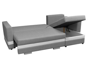 Miniaturka 1 - Pokojowy Narożnik do Spania szary-biały rozłożony MONICA