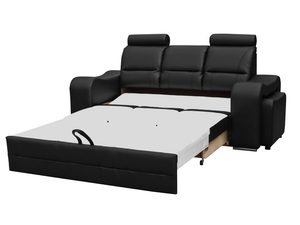 Miniaturka 10 - Sofa z pufami czarna ekoskóra rozłożona ELENA