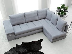 Miniaturka 4 - Narożnik do Spania z Poduszkami szary aranżacja AGNES