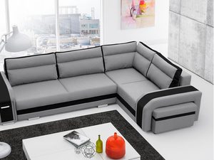 Miniaturka 6 - Narożnik ze Schowkiem i Pufą popiel-czarny aranżacja AVA