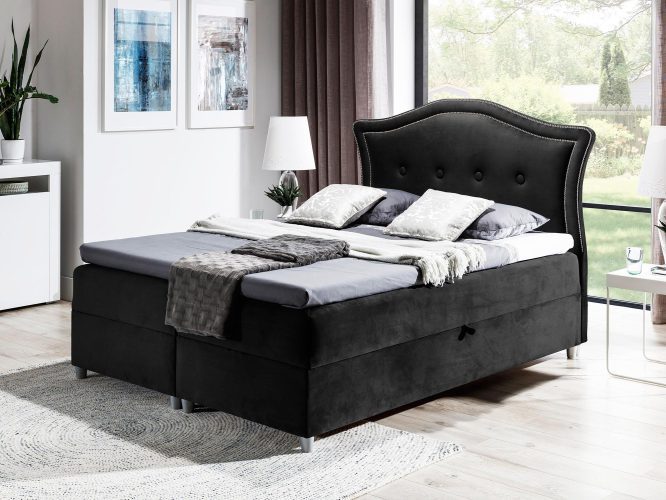 Łóżko Glamour Tapicerowane czarne aranżacja Bedran