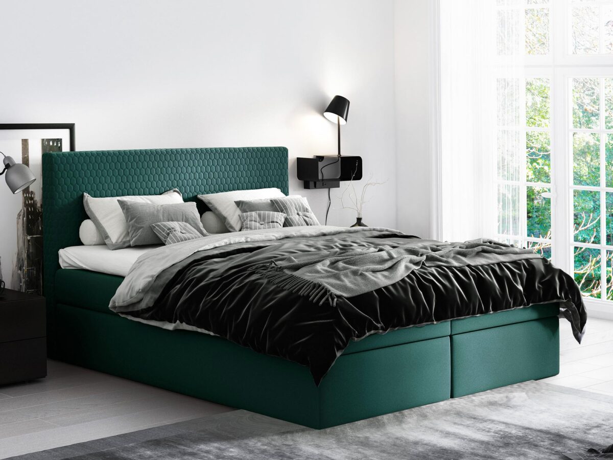 Nowoczesne Łóżko Sypialniane butelkowa zieleń aranżacja LOREN