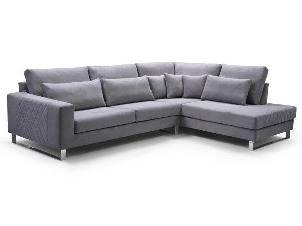 Narożnik z Zagłówkami Nóżkami Chrom szary CHARLES