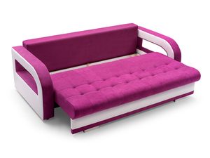 Miniaturka 6 - Kanapa różowo-biała rozłożona pojemnik OLYMPEA + PUFA