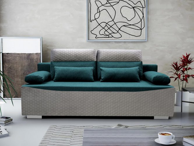 Sofa do Salonu z Zagłówkami turkusowy+ szary aranżacja CAMPO