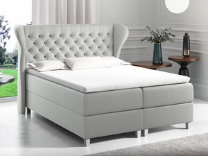 Miniaturka 1 - Jasnoszare łóżko kontynentalne z pikowanym zagłówkiem uszakiem w sypialni