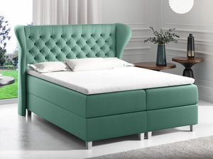 Miniaturka 2 - Miętowe łóżko kontynentalne z pikowanym zagłówkiem typu uszak w aranżacji