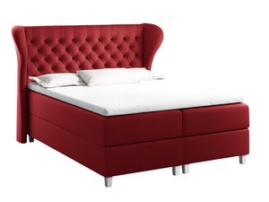 Miniaturka 10 - Bordowe łóżko kontynentalne tapicerowane z pikowanym zagłówkiem typu uszak