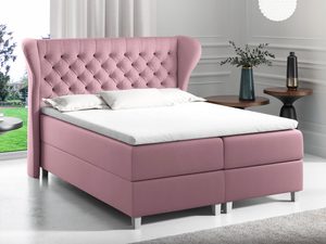 Miniaturka 6 - Różowe łóżko kontynentalne z pikowanym zagłówkiem uszakiem w aranżacji