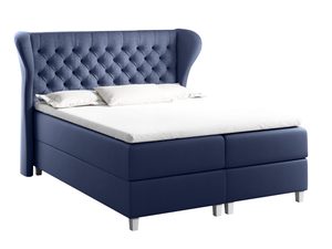 Miniaturka 11 - Granatowe łóżko kontynentalne z pikowanym zagłówkiem typu uszak