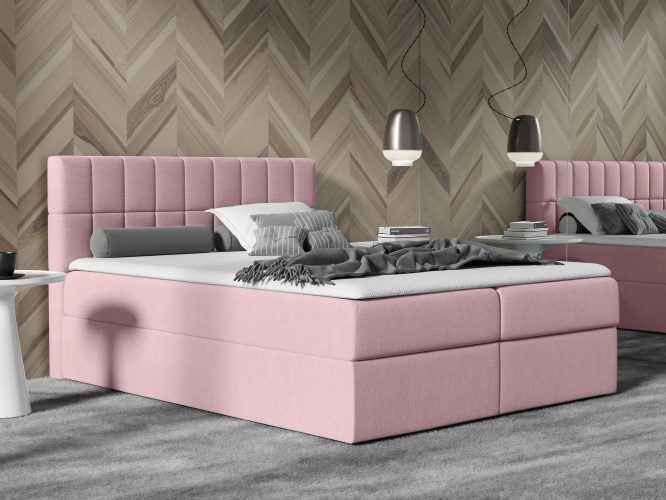 Kontynentalne łóżko do sypialni różowe aranżacja TRIXO