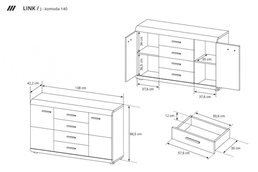 Funkcjonalna komoda 140 wymiary DOMINGO Funkcjonalna komoda 140 wymiary DOMINGO