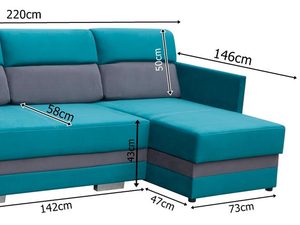 Miniaturka 2 - Narożnik Turkusowy z Funkcją Spania wymiary VICTOR