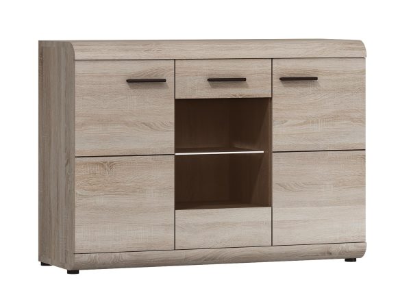 Nowoczesna komoda dąb sonoma białe tło DOMINGO