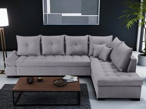 Miniaturka 6 - Wygodny narożnik z poduszkami popiel aranżacja NAOMI