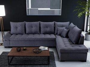 Miniaturka 5 - Wygodny narożnik z poduszkami szary aranżacja NAOMI