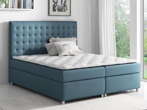 Miniaturka 6 - Łóżko kontynentalne pikowane oparciem niebieskie aranżacja GEORGE