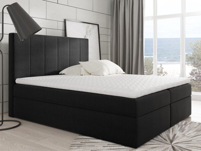 Łóżko kontynentalne czarne-tapicerowane aranżacja BONO