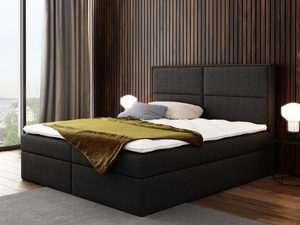 Miniaturka 9 - Antracytowe łóżko kontynentalne z panelowym zagłówkiem w nowoczesnej sypialni