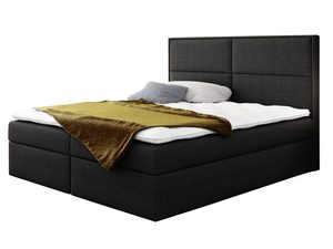 Miniaturka 5 - Czarne łóżko kontynentalne tapicerowane z wysokim panelowym zagłówkiem