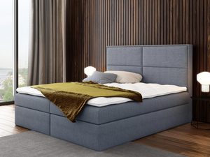 Miniaturka 6 - Szare łóżko kontynentalne z panelowym zagłówkiem w eleganckiej sypialni