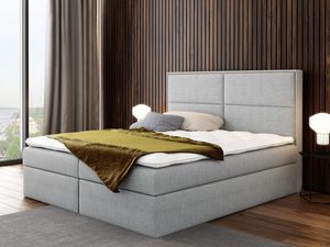 Miniaturka 8 - Jasnoszare łóżko kontynentalne z panelowym oparciem w aranżacji sypialni