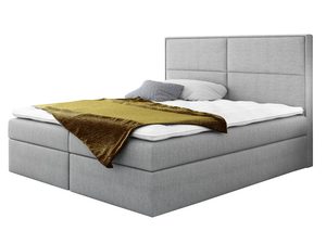 Miniaturka 2 - Łóżko kontynentalne szare tapicerowane z prostym panelowym zagłówkiem