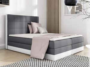 Miniaturka 8 - Szaro-białe łóżko kontynentalne z prostym zagłówkiem w sypialni