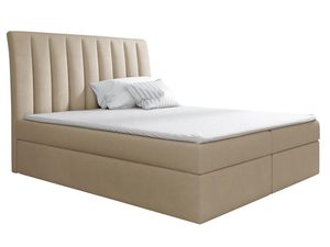 Miniaturka 1 - Łóżko kontynentalne beżowe z prążkowanym zagłówkiem na białym tle