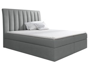 Miniaturka 3 - Szare łóżko kontynentalne z prążkowanym zagłówkiem na białym tle