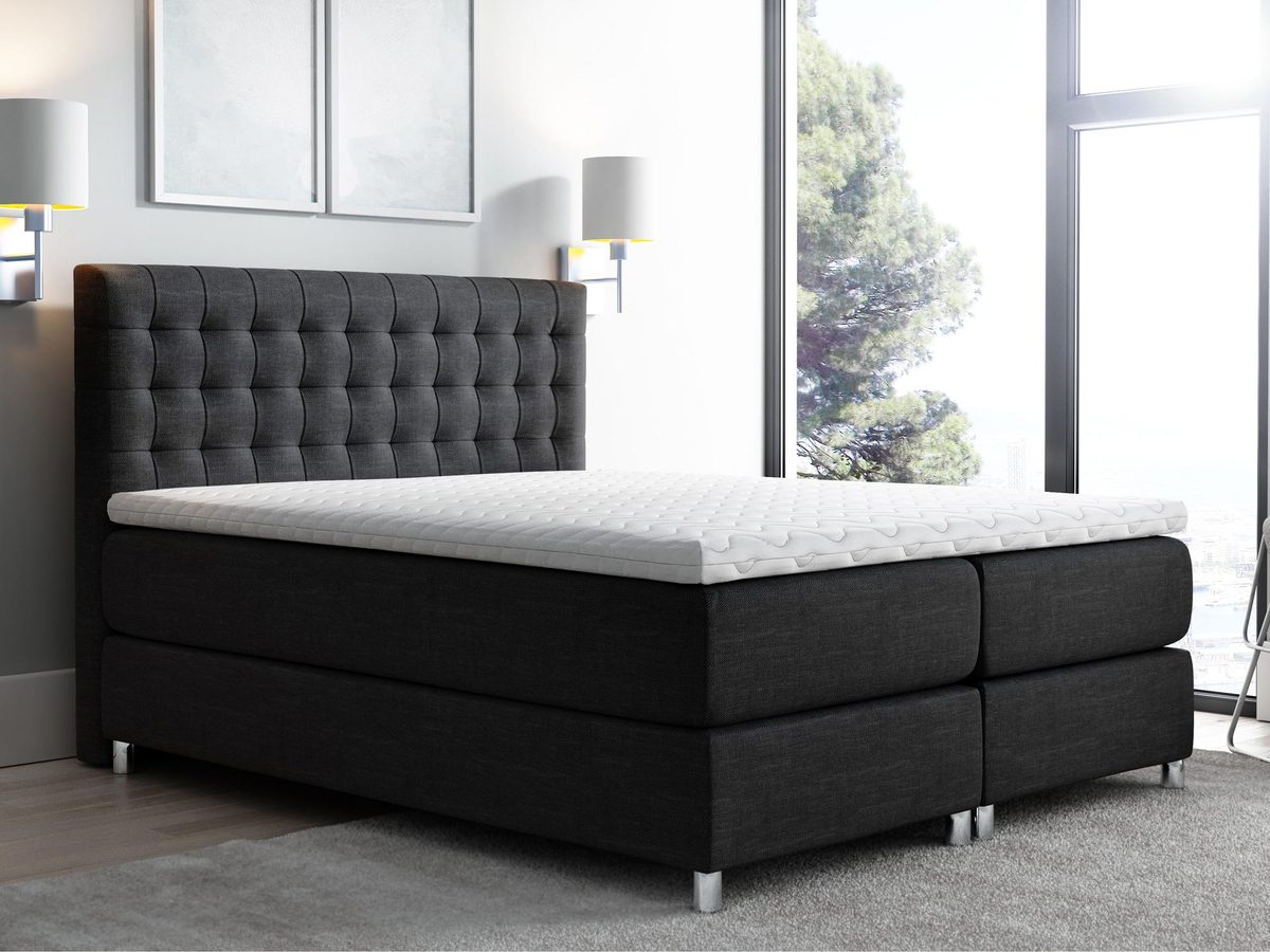 Łóżko z pikowanym zagłówkiem czarne aranżacja SONIC Łóżko z pikowanym zagłówkiem czarne aranżacja SONIC