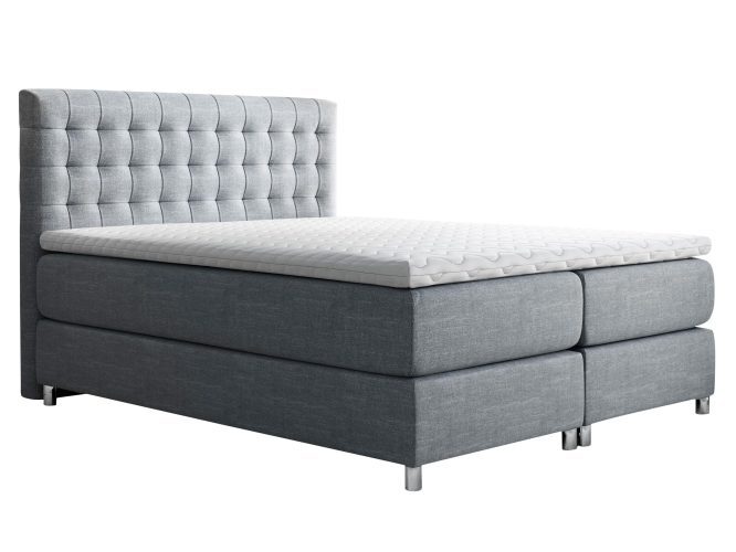 Łóżko z pikowanym zagłówkiem szare białe tło SONIC