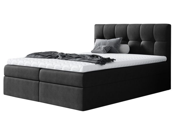 Łóżko kontynentalne czarne tkanina aranżacja PEARL