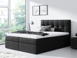 Miniaturka 4 - Łóżko kontynentalne czarna tkanina aranżacja PEARL