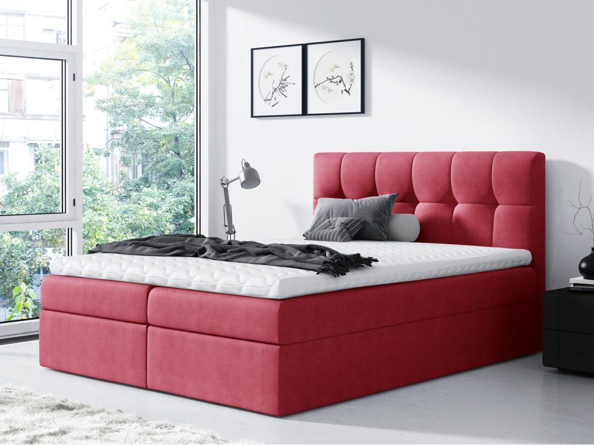 Łóżko kontynentalne czerwona tkanina aranżacja PEARL Łóżko kontynentalne czerwona tkanina aranżacja PEARL