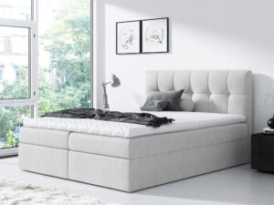 Miniaturka 1 - Łóżko kontynentalne biała tkanina aranżacja PEARL