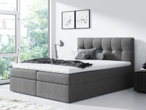 Miniaturka 3 - Łóżko kontynentalne szara tkanina aranżacja PEARL