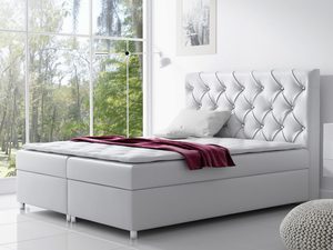 Miniaturka 1 - Łóżko kontynentalne pikowane zagłowie białe aranżacja MERINO
