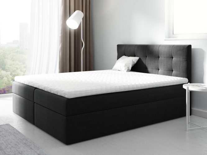 Stylowe łóżko kontynentalne czarna tkanina aranżacja PRINCE 2