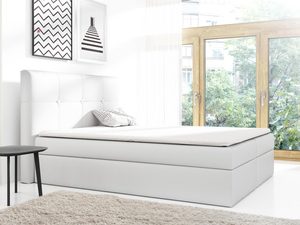 Miniaturka 2 - Białe łóżko tapicerowane z pikowanym zagłówkiem w aranżacji sypialni