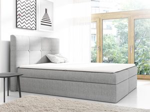 Miniaturka 3 - Szare łóżko tapicerowane z pikowanym zagłówkiem w jasnej sypialni