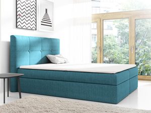 Miniaturka 4 - Turkusowe łóżko tapicerowane z pikowanym zagłówkiem w jasnej sypialni