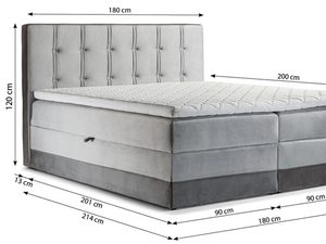 Miniaturka 6 - Rysunek techniczny łóżka kontynentalnego z wymiarami 180x200