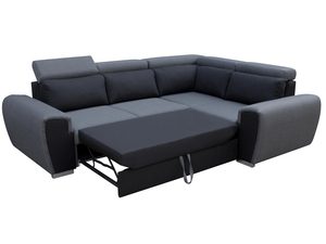 Miniaturka 1 - Narożnik Uniwersalny z Zagłówkami szaro-czarny rozłożony CASSIE