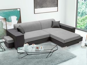 Miniaturka 10 - Nowoczesny Narożnik z Pufą szaro-grafitowy aranżacja JUSTINE