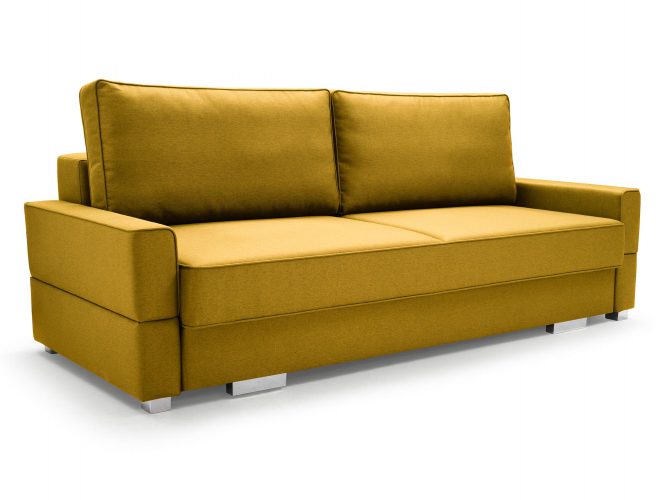 Sofa Rozkładana Dwuosobowa musztardowa białe tło FABIANO