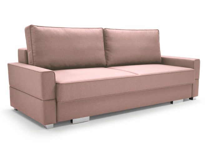 Sofa Rozkładana Dwuosobowa różowa białe tło FABIANO