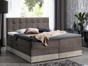 Miniaturka 3 - Łóżko kontynentalne brązowobeżowe z pikowanym zagłówkiem w sypialni