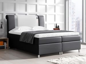 Miniaturka 7 - Grafitowo-białe łóżko kontynentalne z zagłówkiem uszak w aranżacji